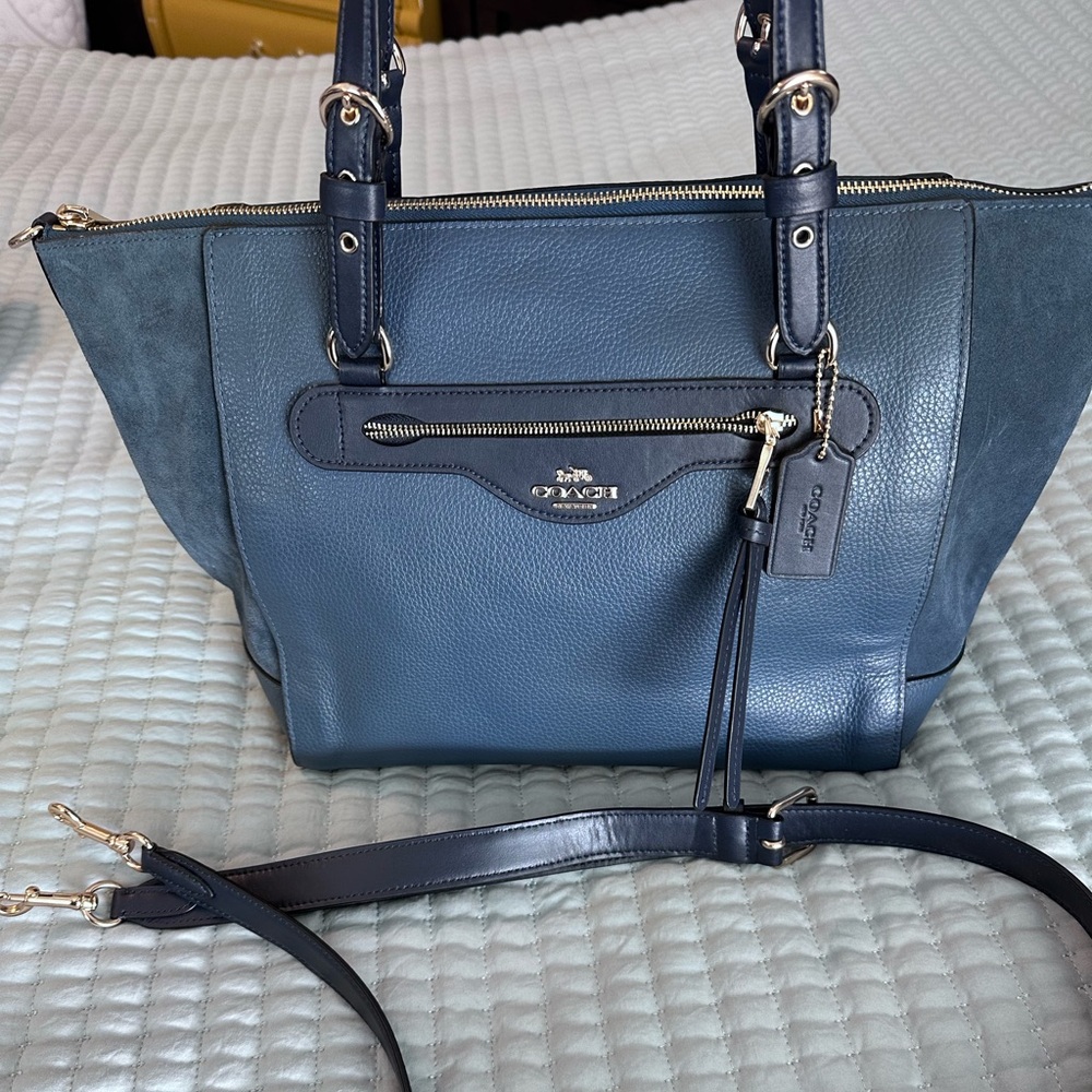 EUC Coach Blue Leather and Suede Totebag with optional Crossbody Strap